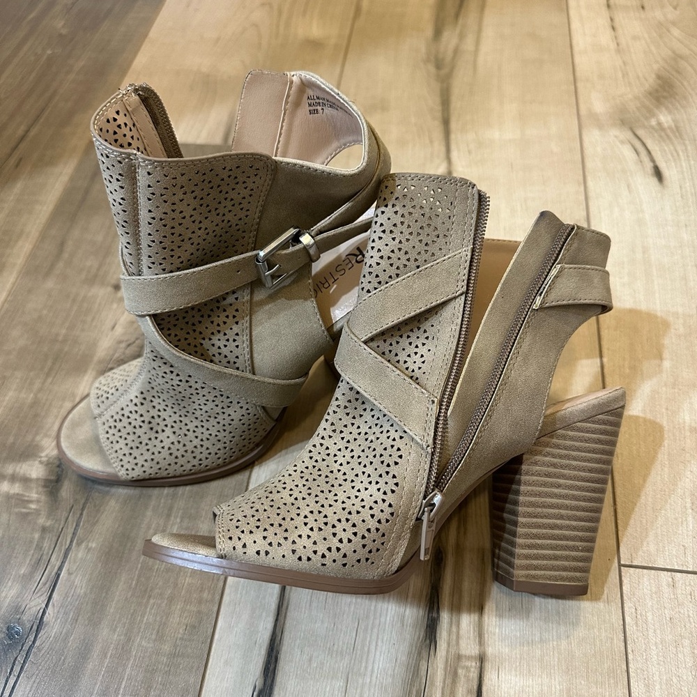 Restricted Tan Peep-Toe Heeled Boots